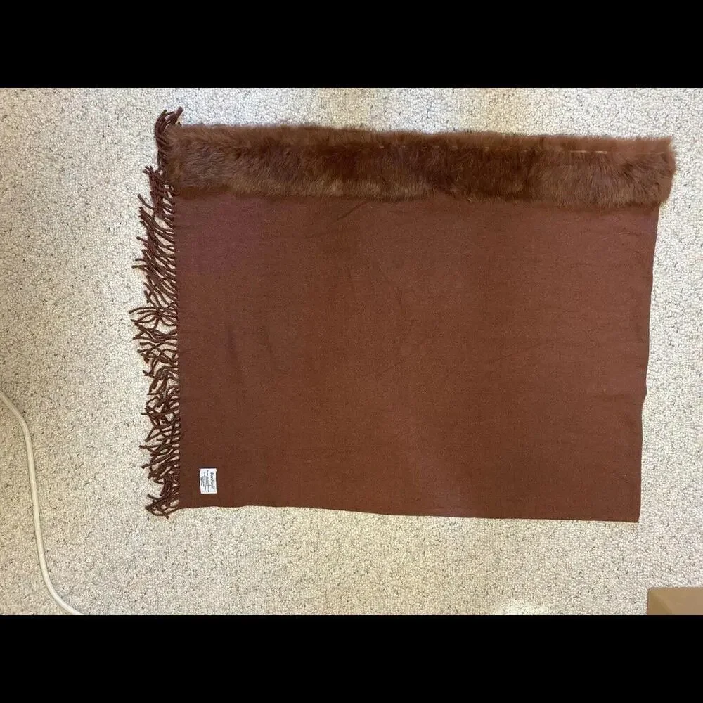 Blue Pacific Wool‎ Viscose Blend Brown Scarf w/Squirrel Fur Feels Like Cashmere